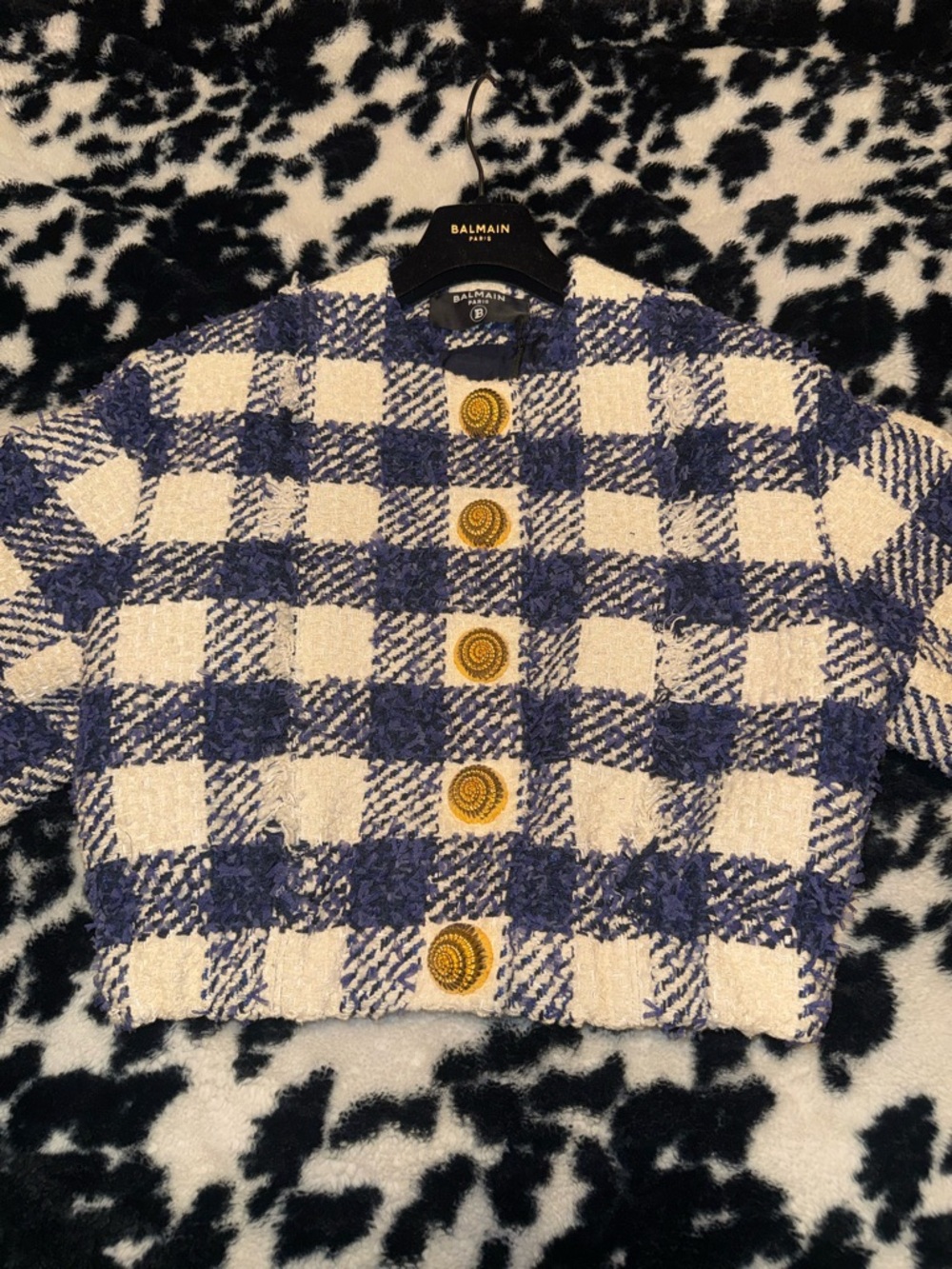 Balmain Navy and White Tweed Jacket with Branded Tag - Picture 4 of 11